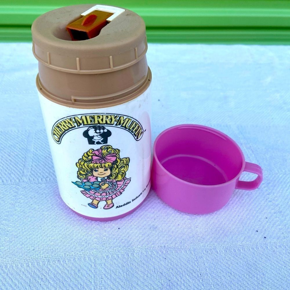 Cherry Merry Muffin 1988 Aladdin Plastic Lunch Box-Thermos W/Sip Top.